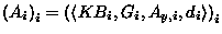 $\left( A_i \right)_i = \left( \langle KB_i,G_i,A_{y,i},d_i \rangle \right)_i$